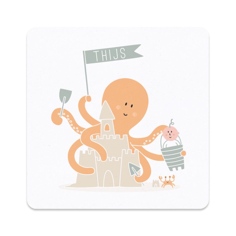 Geboortekaartje octopus voor jongens en meisjes.