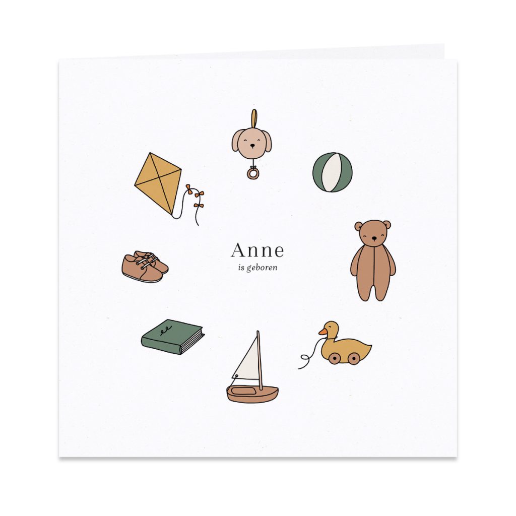 Wat een lief geboortekaartje! Dit is het geboortekaartje met bootje, boek en beer. Een prachtig kaartje met een lieve en elegante uitstraling.