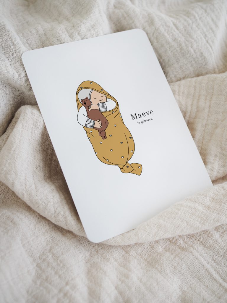 Hello Deer geboortekaartjes. Minimalistische lijntekeningen in vrolijke kleuren. Geboortekaartjes met een lieve baby en geboortekaartjes met een verhaal.