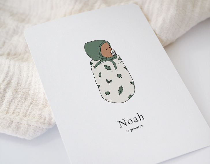 Geboortekaartje met donker kindje, stijlvol en minimalistisch design