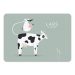 Het geboortekaartje koetje met een mooie illustratie van een echte Nederlandse koe en een lieve baby.